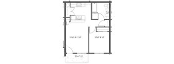 a floor plan of a small house with a bedroom and a living room
