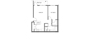 a floor plan of a small house with a bedroom and a living room