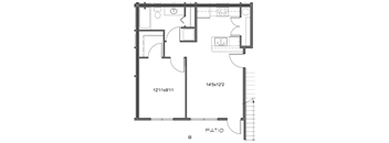 a floor plan of a small house with a bedroom and a living room
