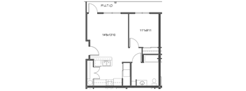 a floor plan of a small house with a bedroom and a living room
