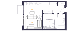 a floor plan of a house with a bedroom and a living room