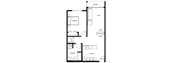 a floor plan of a house with a bedroom and a living room