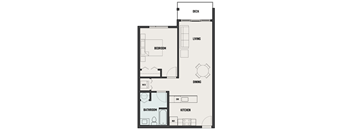 a floor plan of a room with a bathroom and a bedroom