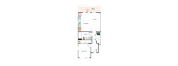 a floor plan of an apartment with a bedroom and a living room