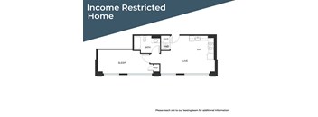A floor plan of an income restricted home with a kitchen, bath, and living room.