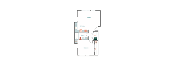 a floor plan of a house with a bedroom and a living room