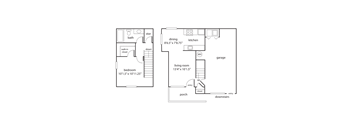 a floor plan of two bedrooms with a bathroom and a living room