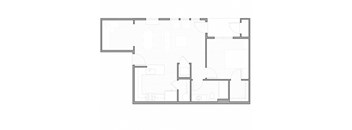 A floor plan of a house with multiple rooms and a kitchen area.