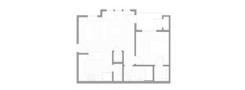 A floor plan of a house with a kitchen, living room, and two bedrooms.