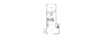 a floor plan of a house with a bedroom and a living room