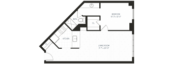 floor plan of a 1 story floor plan with an attic and a bedroom with a