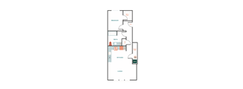 a floor plan of a 1 bedroom floor plan with an open floorplan with a