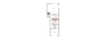 a floor plan of a studio apartment with a bedroom and a living room