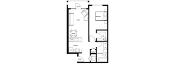 a floor plan of a small house with a bedroom and a living room