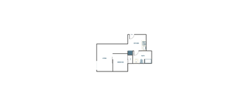 A floor plan of a house with a kitchen, bathroom, and living room.