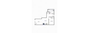 A floor plan of a home with a living room, kitchen, bedroom and bathroom.