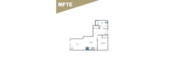 A floor plan of a home with a living room, kitchen, bedroom, and bathroom.