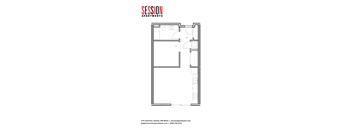 A black and white image of a floor plan for Session Apartments.