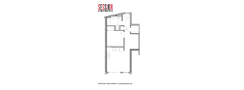 A black and white image of a floor plan for Session Apartments.