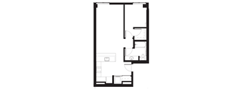 a floor plan of a small apartment with a bedroom and a living room