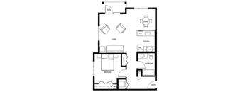 a floor plan of a small house with a bedroom and a living room