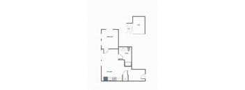 A floor plan of a house with a kitchen, bath, bedroom and loft.