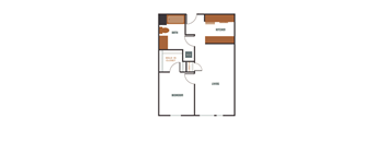 a floor plan of a apartment with a bedroom and a living room