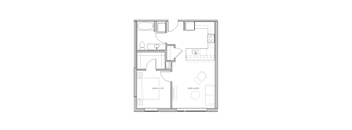 bedroom floor plan of a small apartment with a closet