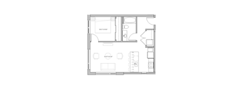 a floor plan of a small apartment with a bedroom and a living room