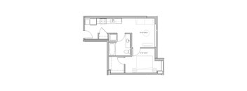 a floor plan of a small apartment with a bedroom and a living room
