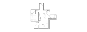 floor plan of the apartment with bedroom and living room isolated on white background