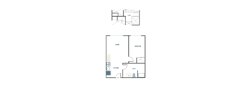 A floor plan of a home with a bedroom, bathroom, and loft.