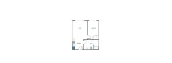 A floor plan of a house with a living room, dining room, kitchen, and bathroom.