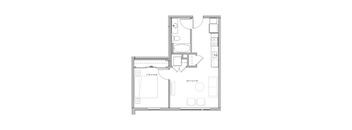 bedroom floor plan of a small apartment with a closet