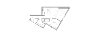 a floor plan of a small room with a bedroom and a bathroom