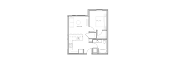 floor plan of the apartment with bedroom and living room on the second floor