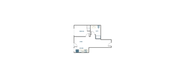 A floor plan of a house with a bedroom, bath, living room, and kitchen.