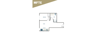 A floor plan of a small apartment with a bedroom, living room, kitchen, and bathroom.
