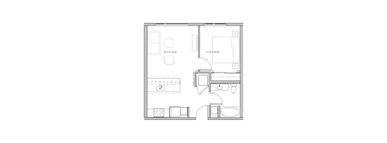 a floor plan of a small apartment with a bedroom and a living room
