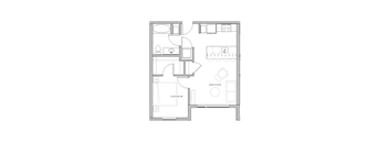 bedroom floor plan of a small apartment with a closet