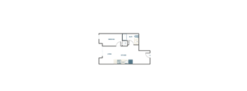 A floor plan of a house with a living room, dining room, kitchen, bathroom, and entry.