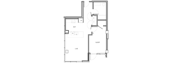 A floor plan of a small apartment with labeled rooms EAT, SLEEP, and LIVE.