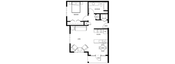 a floor plan of a house with a bedroom and a living room