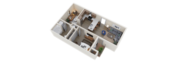 a 3d floor plan of a bedroom and living room