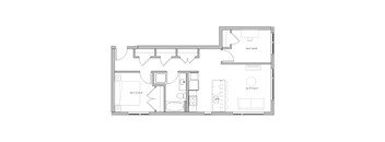 bedroom floor plan of a small house with furniture and a closet