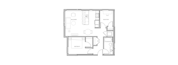rectangular floor plan of a home with a bedroom and a living room