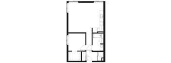 a small floor plan of a room with a bedroom and a kitchen and a bathroom
