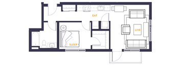 a floor plan of a house with a bedroom and a living room