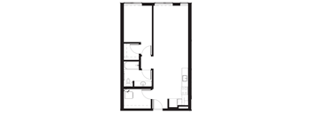 a small floor plan of a room with a bedroom and a bathroom