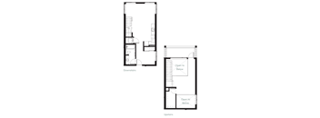 a floor plan of a small house with a bedroom and a living room